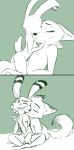  2018 anthro barely_visible_genitalia barely_visible_penis biting_lip buckteeth canine dipstick_ears dipstick_tail disney ear_markings facial_markings female female/female fox fur_markings green_and_white green_background group ittybittykittytittys jack_savage judy_hopps kneeling lagomorph male male/male mammal markings monochrome multicolored_tail nick_wilde nude nuzzling penis rabbit simple_background sitting skye_(zootopia) smile teeth zootopia 