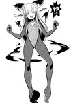  blush bodysuit electro_alice greyscale headgear high_heels ken_(koala) leotard long_hair md5_mismatch monochrome open_mouth original simple_background solo surprised torn_clothes 