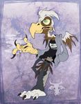  avian brown_fur clothed clothing facerot fur green_eyes gryphon male plain_background smoking solo turz white_fur 