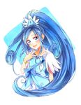  :d blue_bow blue_eyes blue_hair bow bracelet choker cure_diamond dokidoki!_precure heart highres hishikawa_rikka jewelry long_hair looking_at_viewer marker_(medium) mikan_(mikataaaa) open_mouth ponytail precure smile solo traditional_media very_long_hair 