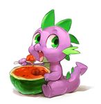  2015 audrarius dragon eating fangs friendship_is_magic male my_little_pony open_mouth sitting solo spike_(mlp) spoon watermelon 
