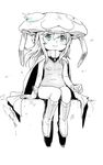  blue_eyes boots cape gloves greyscale ikusotsu kantai_collection monochrome shinkaisei-kan sitting solo spot_color wo-class_aircraft_carrier younger 