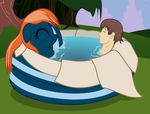  absurd_res badumsquish duo equine fan_character female hair hi_res horse human hybrid male mammal my_little_pony naga orange_hair outside pony pool_(disambiguation) reptile scalie snake water 