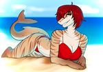  bikini clothed clothing female fish looking_at_viewer marine pinup porin pose shark skimpy solo stripes swimsuit 