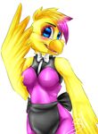  animatronic avian bird blue_eyes bow_tie chicken eoki-san_(artist) female five_nights_at_freddy&#039;s five_nights_at_freddy&#039;s_2 glowing glowing_eyes machine mechanical robot toy_chica_(fnaf) video_games 