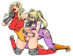  2girls anal anal_fisting anal_insertion anal_object_insertion blonde_hair blush character_request cross_section deep_penetration female fisting insertion large_insertion long_hair masochist multiple_girls object_insertion open_mouth pain ponytail red_eyes saliva screaming simple_background x-ray 