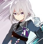  4_(nakajima4423) gloves honebami_toushirou male_focus military military_uniform necktie purple_eyes silver_hair solo touken_ranbu uniform upper_body 