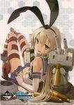  ammunition anchor_hair_ornament bandaid bandaid_on_face black_panties blonde_hair carton eating elbow_gloves gloves hair_ornament hairband highres kantai_collection long_hair official_art panties rensouhou-chan scan scan_artifacts shimakaze_(kantai_collection) shizuma_yoshinori skirt striped striped_legwear thighhighs torn_clothes torn_legwear underwear white_gloves 