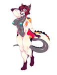  blue_eyes breasts dragon fatfoxlower female fur hybrid looking_at_viewer mammal marsupial nipples pussy scales solo standing tasmanian_devil xiuying_(character) 