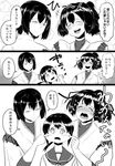  bifidus cheek_pull comic commentary_request flying_sweatdrops fubuki_(kantai_collection) greyscale hyuuga_(kantai_collection) ise_(kantai_collection) japanese_clothes kantai_collection monochrome multiple_girls simple_background translated undershirt 