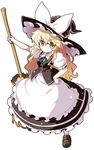  akaneya apron blonde_hair bow broom hat hat_bow kirisame_marisa long_hair puffy_short_sleeves puffy_sleeves shirt short_sleeves skirt skirt_set smile solo touhou very_long_hair vest waist_apron white_bow witch_hat yellow_eyes 