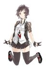  black_eyes black_gloves black_hair black_legwear closed_eyes commentary_request full_body gloves highres kneeling looking_at_viewer necktie original ricci shoes short_hair simple_background skirt sneakers solo thighhighs white_background 