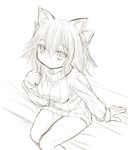  animal_ears breasts cat_ears character_request dress greyscale hair_ribbon kasuga_yukihito long_hair looking_at_viewer medium_breasts monochrome ribbed_dress ribbon short_dress sitting solo sweater sweater_dress turtleneck 