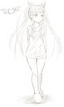  arms_behind_back bat breasts character_request dress full_body greyscale hair_ornament kasuga_yukihito long_hair monochrome short_dress slippers small_breasts solo sweater sweater_dress twintails 