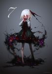  :d blonde_hair blood blood_on_face bloody_clothes bloody_hands cinkai darkness hair_ribbon highres open_mouth red_eyes ribbon rumia shirt short_hair skirt smile solo touhou vest white_hair 