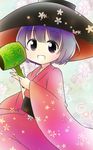  bowl japanese_clothes kimono miracle_mallet open_mouth purple_eyes purple_hair short_hair solo sukuna_shinmyoumaru tona_(nekotte) touhou 