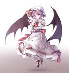  ascot bat_wings colorized downscaled dress full_body gradient gradient_background hat hat_ribbon lavender_hair long_sleeves looking_at_viewer md5_mismatch minust mob_cap pointy_ears puffy_sleeves red_eyes remilia_scarlet resized ribbon sash shoes sketch slit_pupils socks solo touhou white_legwear wings 