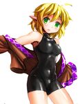  :d ahoge armpits bangs bare_shoulders blush bodysuit breasts covered_navel cowboy_shot from_side green_eyes hair_between_eyes halterneck long_pointy_ears medium_breasts mizuhashi_parsee mono_(moiky) off_shoulder open_clothes open_mouth open_shirt pointy_ears shirt short_hair simple_background sleeveless smile solo touhou turtleneck undressing white_background 