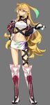  92m blonde_hair boots breasts controller cross-laced_footwear elbow_gloves game_controller gloves gradient_hair green_hair knee_boots lace-up_boots long_hair medium_breasts milla_maxwell multicolored_hair red_eyes solo tales_of_(series) tales_of_xillia thigh_strap very_long_hair 