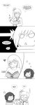  2girls breasts cleavage comic english food fruit long_hair lunarisaileron monochrome multiple_girls ruby_rose rwby scar short_hair simple_background weiss_schnee 