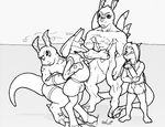  anthro belly_inflation black_and_white clothing comic digimon dragon dragoneer drakemohkami inflation lucario male monochrome nintendo pok&eacute;mon video_games 