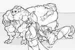  anthro belly_inflation black_and_white clothing comic digimon dragon dragoneer drakemohkami growth inflation lucario male monochrome muscle_growth nintendo penis_growth pok&eacute;mon video_games 