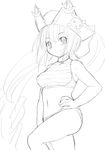  breasts character_request greyscale hand_on_hip hat kasuga_yukihito long_hair monochrome navel sketch small_breasts solo swimsuit tankini 