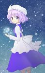  blue_eyes from_side hat lavender_hair letty_whiterock looking_at_viewer mob_cap short_hair snowflakes solo tona_(nekotte) touhou 