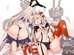  akira_(ying) all_fours amatsukaze_(kantai_collection) ass black_panties blonde_hair blue_eyes breasts burnt_clothes crop_top elbow_gloves food gloves hair_between_eyes hair_tubes hairband highleg highleg_panties highres kantai_collection long_hair looking_at_another lying multiple_girls navel on_back one_eye_closed open_mouth panties pocky red_legwear rensouhou-chan rensouhou-kun shimakaze_(kantai_collection) side-tie_panties silver_hair skirt skirt_pull small_breasts striped striped_legwear thighhighs thighs torn_clothes two_side_up underwear white_gloves windsock yellow_eyes 