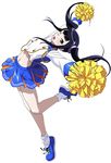  1girl black_hair cheerleader female ikkitousen jumping long_hair looking_at_viewer official_art saji_genpou_(true) shoes twintails white_background wink yellow_eyes 