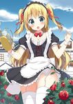  :o blonde_hair blue_eyes blush breasts character_request cleavage flower garter_straps jpeg_artifacts long_hair maid maid_headdress masuishi_kinoto medium_breasts open_mouth panties pantyshot solo thighhighs twintails two_side_up underwear watering_can white_legwear white_panties 