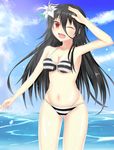  bikini black_hair highres kuro_wa_shinoru one_eye_closed original red_eyes solo standing swimsuit 