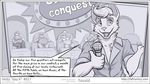  anthro belly big_belly big_breasts breasts canine claws clothed clothing comic dialogue donkey english_text equine faf female fox mammal monochrome speech_bubble text 