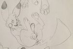  anthro anus blush celestial erection holding_balls humanoid_penis looking_at_viewer looking_back lying male monochrome nintendo on_back open_mouth pawpads pencil_(artwork) penis perineum pikachu pok&eacute;mon rear_view reclining sketch solo traditional_media_(artwork) uncut video_games 