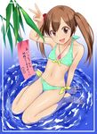  bikini brown_eyes brown_hair highres jewelpet_(series) jewelpet_magical_change kirara_airi long_hair swimsuit tanabata tanzaku twintails v wanao 