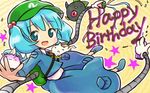  blue_eyes blue_hair happy_birthday hat kawashiro_nitori mechanical_arm open_mouth reiuji_utsuho reiuji_utsuho_(bird) saigyouji_yuyuko sukusuku_hakutaku tona_(nekotte) touhou twintails two_side_up 