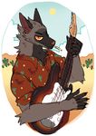  anthro cigarette clothing desert guitar hyena male mammal musical_instrument nintendo pok&eacute;mon poochyena scpkid shirt smile solo video_games 