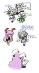  3koma :o ^_^ acronym angry animal_ears blush_stickers bunny_ears closed_eyes comic commentary english flyer formal grey_hair highres izayoi_sakuya konpaku_youmu maid multiple_girls o_o peachems_(gemu) placard profanity protest pun purple_hair reisen_udongein_inaba sign smile solid_oval_eyes suit touhou white_hair wide_oval_eyes 