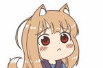  1girl animal_ears animated animated_gif black_row blush face female gyate_gyate holo long_hair red_eyes simple_background solo spice_and_wolf tail 