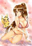  bad_id bad_pixiv_id bikini brown_eyes brown_hair cat inuyasha kirara_(inuyasha) long_hair marker_(medium) ponytail sango swimsuit takecha traditional_media 