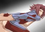  1girl arm_grab ass bodysuit breast_press breasts censored clenched_teeth clothed_female_nude_male code_geass eyes_closed hairband highres kallen_stadtfeld kyabakurabakufu large_breasts legs mosaic_censoring no_bra no_panties open_clothes penis red_hair sex short_hair simple_background solo_focus teeth thighs vaginal 