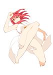  bare_legs barefoot dress fighting_stance magi_the_labyrinth_of_magic midair morgiana papapupu red_eyes red_hair solo white_dress 