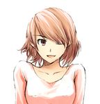  brown_hair one_eye_closed persona persona_3 short_hair solo sweater takeba_yukari tsuchii_(ramakifrau) 