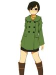  black_eyes black_hair boots coat glasses original shimimaru short_hair skirt solo thighhighs turtleneck zettai_ryouiki 