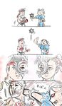  1girl 4koma artist_request bracelet bun_cover china_dress chinese_clothes chun-li comic double_bun dress fingerless_gloves gloves headband jewelry pantyhose punching ryuu_(street_fighter) silent_comic spiked_bracelet spikes street_fighter 