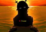  1girl 1other absurdres animal_ears antlers backlighting character_pov constricted_pupils crazy_eyes creepy_eyes deer_antlers deer_ears deer_girl deltarune english_text evening head_tilt heart highres holding_hands horns horror_(theme) kris_(deltarune) lake lamp159568 looking_at_viewer noelle_holiday partially_submerged pixel_heart pixel_text pixelated pov red_soul_(utdr) reindeer_girl shaded_face silhouette solo_focus soul_(utdr) spoilers sunset upper_body utdr_(toby_fox) weird_route_(deltarune) 