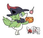  animal_focus animalization baseball_cap black_hat blue_eyes candy cosplay emolga food full_body fur_collar green_fur halloween_bucket hat hilbert_(pokemon) hilda_(pokemon) lollipop looking_at_another mieaowu minccino n_(pokemon) no_humans pokemon pokemon_(creature) pokemon_black_and_white pokemon_focus ponytail simple_background snivy solo_focus standing white_background witch_hat zorua zorua_(cosplay) 