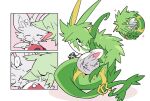  animal_focus animalization curled_up full_body green_fur grey_fur highres hilbert_(pokemon) looking_at_another mieaowu minccino n_(pokemon) no_humans pokemon pokemon_(creature) pokemon_black_and_white serperior simple_background sleeping snake standing white_background 