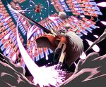  battle black_hair danmaku detached_sleeves duel hakurei_reimu inubashiri_momiji mazuka_kei multiple_girls panties pantyshot sword tail touhou underwear upskirt weapon white_hair wolf_tail yin_yang 