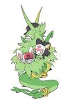  :d animal_focus animalization baseball_cap black_hair black_hat blue_eyes emolga full_body green_fur grey_fur hat highres hilbert_(pokemon) hilda_(pokemon) looking_at_another mieaowu minccino n_(pokemon) no_humans pokemon pokemon_(creature) pokemon_black_and_white ponytail red_hat serperior simple_background smile standing white_background white_hat 
